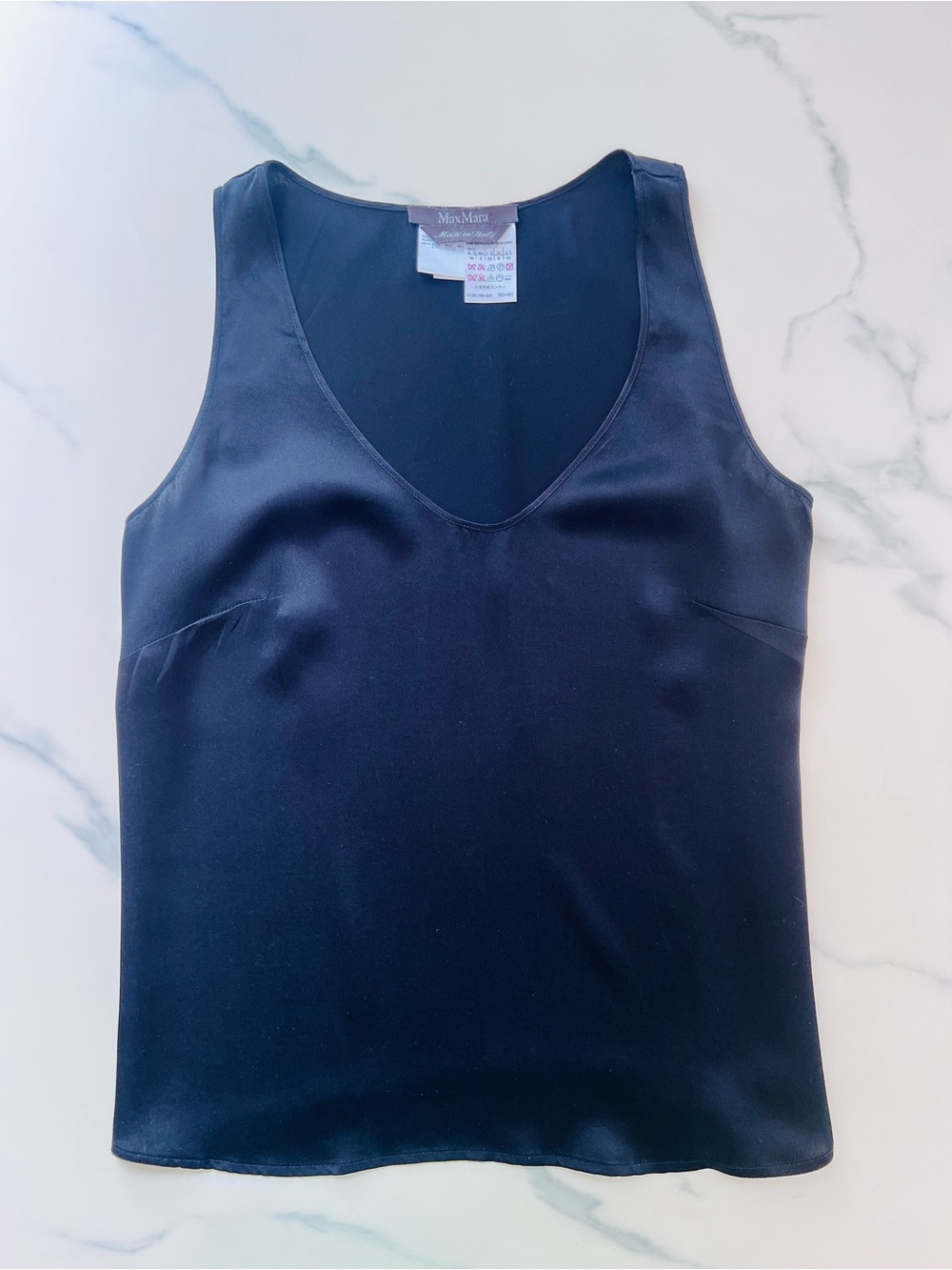 Quiet Luxury Max Mara Pianoforte 100% Silk Satin Sleeveless Top Size 6